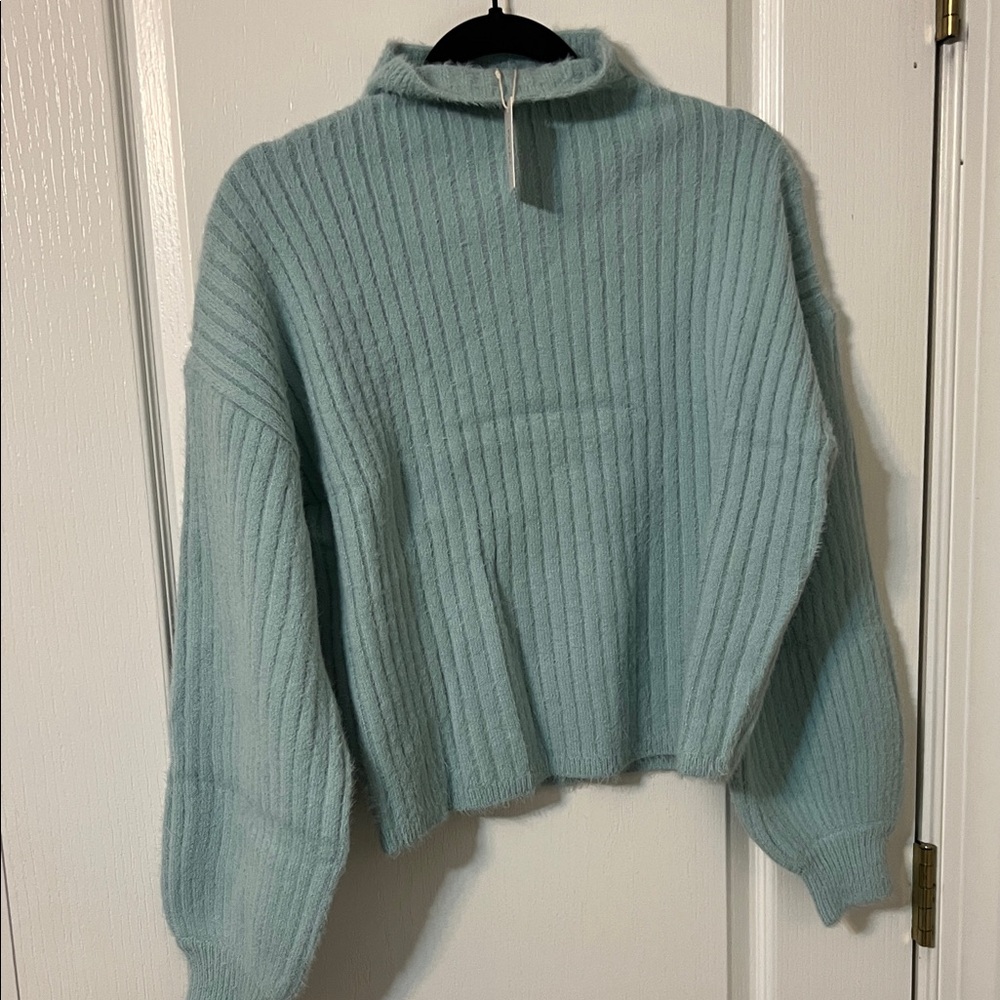Cozy Ribbed Turtleneck Sweater - Soft Blue